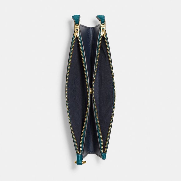 ❤️ Coach Double Zip Wallet Brass/Blue - Picture 3 of 10